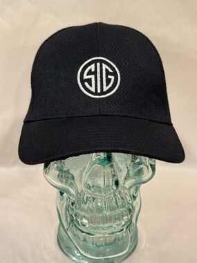 Sig Sauer Embroidered Black Hat Cap White Logo Adjustable SnapBack Cotton NWOT
